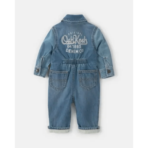 Baby OshKosh Logo Long-Sleeve Denim Jumpsuit - Medium Wash - OshKosh B'gosh | Carter's