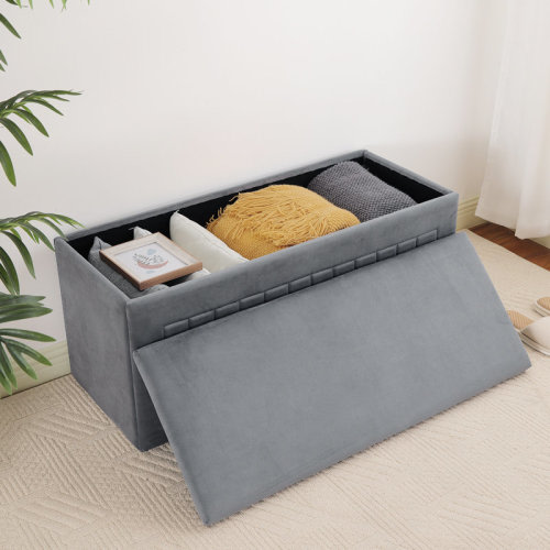 Mercer41 Upholstered 40" Rectangle Storage Bench Bedroom Entryway Velvet Seating Ottoman | Wayfair