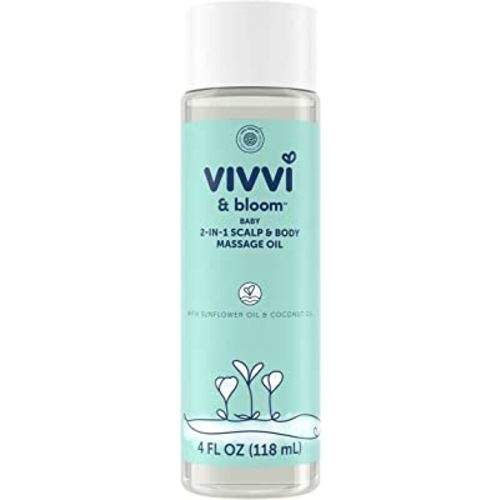 VIVVI & BLOOM Gentle 2-in-1 Baby Scalp & Body Massage Oil, Fast Absorbing Formula Ideal to Moisturize, for Massage to Remove Dry Flakes on Scalp, Hypoallergenic, 4 fl. Oz
