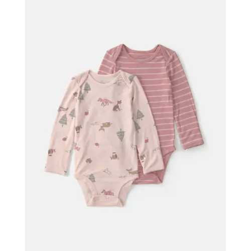 Baby Girl 2-Pack Woodland PurelySoft™ Long-Sleeve Multipack Bodysuits - Pink | Carter's