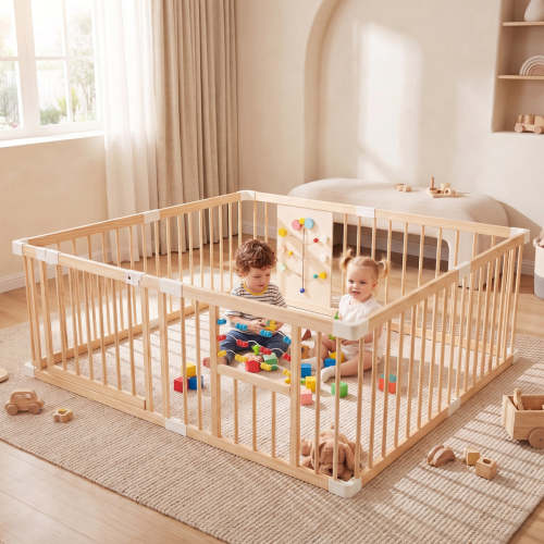 INFANS Wooden Baby Playpen with Adjustable Size & Shape, 8 Panels, Chi – Infansbaby