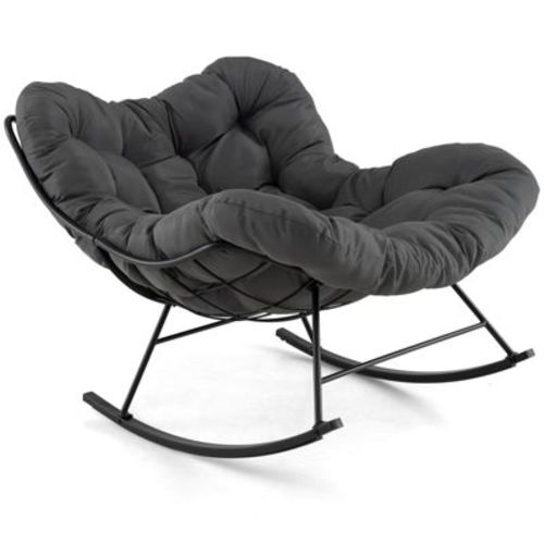 Costway Indoor Outdoor Rocking Chair, Oversized Egg Papasan Chair with Padded Cushion Black