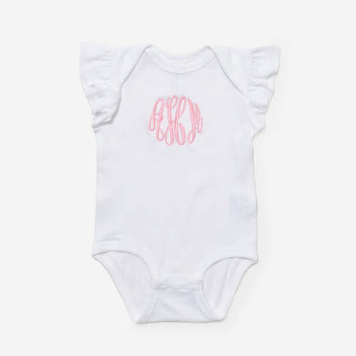 Monogrammed Flutter Sleeve Bodysuit | White