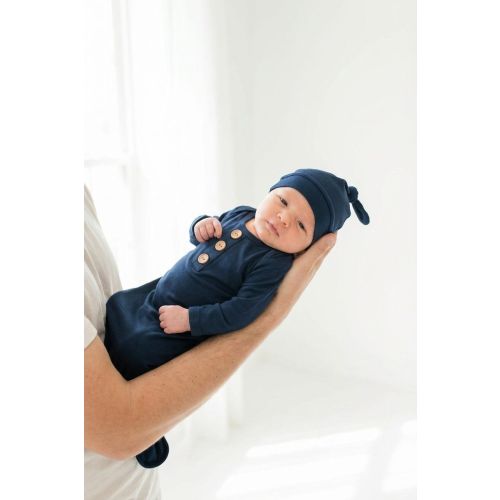 Solid Dark Navy Bamboo Baby Knot Gown & Hat
