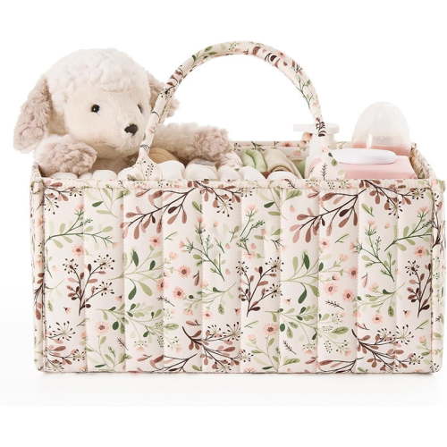 15'' Baby Diaper Caddy Organizer, Baby Basket Shower Gift, Portable Changing Table Basket, Postpartum Caddy & Tote Bag Pouch, Newborn Nursery Essentials Registry, Car Diaper Organizer
