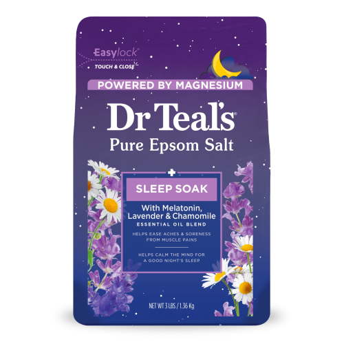 Dr Teal's Epsom Salt Magnesium Soak, Sleep Blend with Melatonin, Lavender & Chamomile, 3 lbs