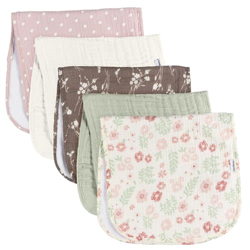 Gerber Baby Unisex Muslin Burp Cloths 5-Pack, Multi Pink Floral, Large Size 20" x 10"