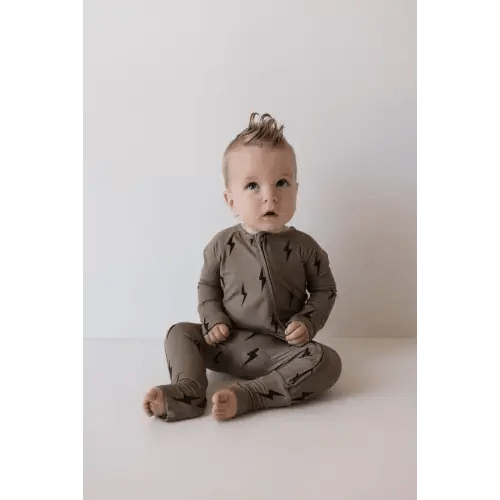 Brown & Black Lightning Bolt | Bamboo Zip Pajamas – Milk & Baby