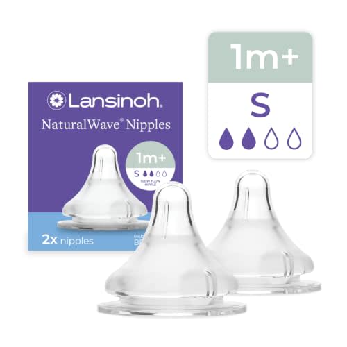 Lansinoh NaturalWave Baby Bottle Nipples, Slow Flow (S), 2 Count | 1+ Month, 100% Soft, Durable Silicone, Made without BPA BPS, Anti-Colic, Supports Baby's Developing Mouth and Teeth
