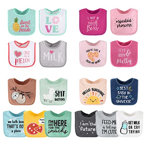 The Peanutshell Terry Bib Set for Girls - 18 Pack for Feeding, Teething, or Drooling - Girl Foods & Hello Sunshine