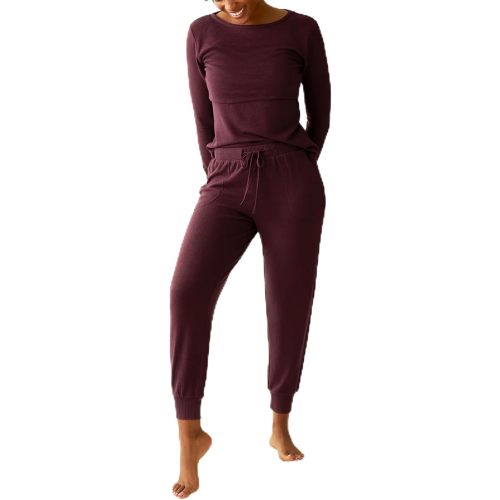 Kindred Bravely CozyKnit Maternity Pajamas & Postpartum Lounge Sets for Women, Long Sleeve Nursing Pajamas (Deep Burgundy, Large)