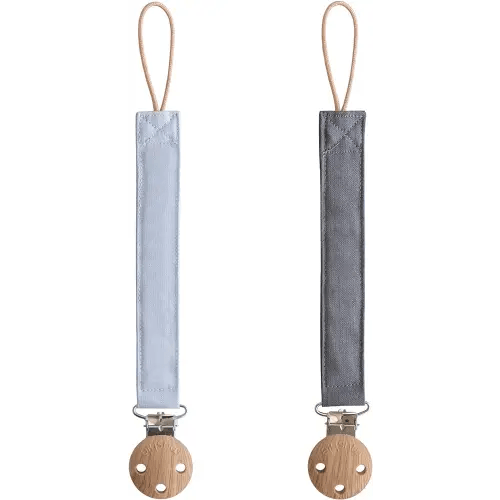 mushie Linen Baby Pacifier Clip Holder | Soft Fabric Strap, 2-Pack (Powder Blue/Deep Sea)