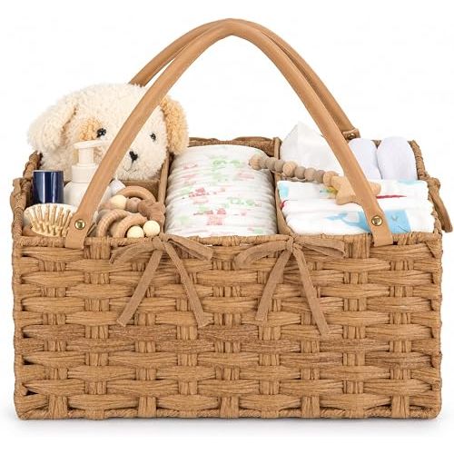 Diaper Caddy Organizer, Large Wicker Nursery Basket, PE Rattan