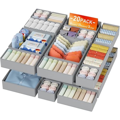 DIMJ Drawer Organizer Clothes - 20 Pack Closet Drawer Organizer Bins for Baby Clothes Storage, Fabric Dresser Organizer for Nursery Bedroom, Foldable Small Drawer Dividers for Underwear Socks