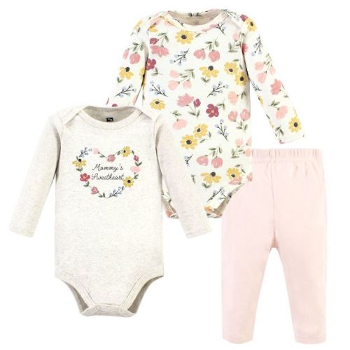 Hudson Baby Infant Girl Long-Sleeve Bodysuits and Pants, Soft Painted Floral Long-Sleeve, 3-6 Months