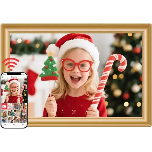 Frameo 10.1" WiFi Digital Picture Frame with 32GB Memory, 1280 x 800 IPS HD Touch Screen Electronic Photo Frame, Auto-Rotate, Slideshow, Wall Mountable, Share Photos/Video Remotely Anywhere
