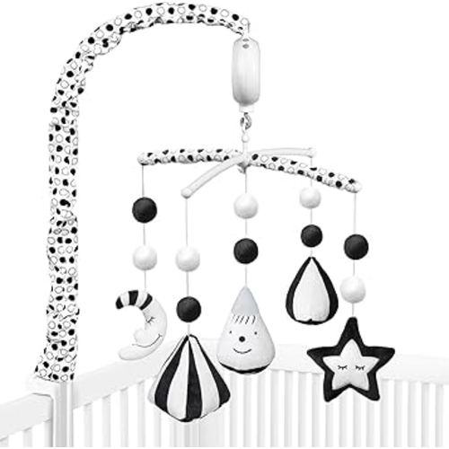 FEISIKE Baby Crib Mobile, Crib Toys Hanging with 35 Lullabies, 3 Modes Digital Musical Box（Turn Only, Music Only, Turn & Music Newborn Baby Toys Black/White for Boys and Grils