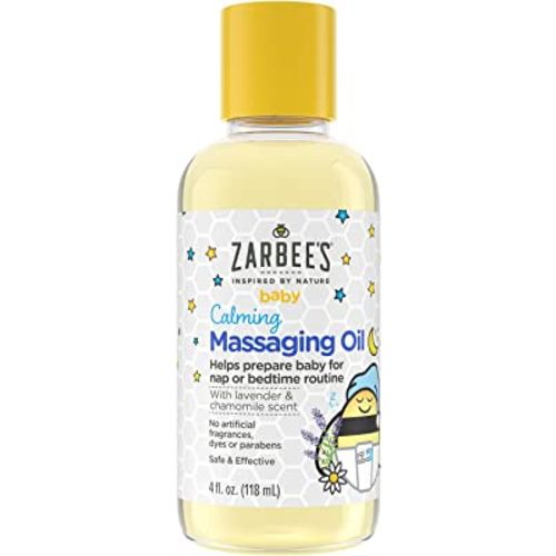 Zarbee's Baby Massage Oil, Calming and Soothing with Lavender and Chamomile to Help Sleep, 4oz Bottle