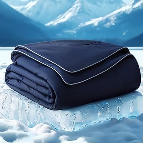 Bedsure Cooling Blankets for Hot Sleepers - Cooling Comforter, Lightweight Cold Summer Blanket for Night Sweats, Ice Breathable Comforter for Couch, Navy Blue, 50x60 Inches