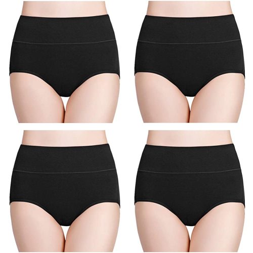 wirarpa Womens Cotton Underwear 4 Pack High Waist Briefs Light Tummy Control Ladies Comfort Stretch Panties Underpants Size XL,Black