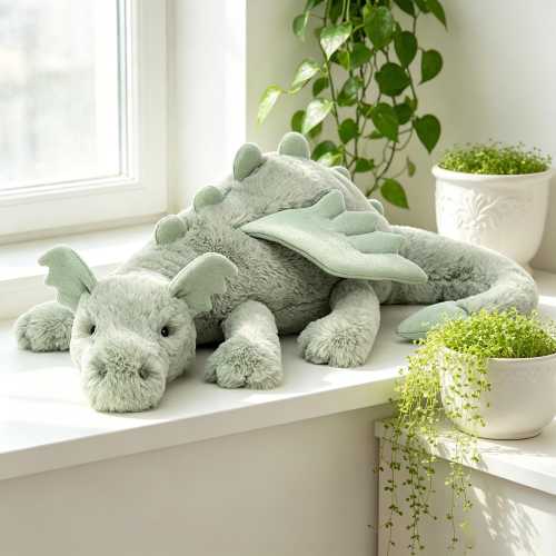 Jellycat Sage Dragon Plush Toy | Soft Muted Green Dragon, Cuddly Stuffed Animal, Perfect Fantasy Gift
