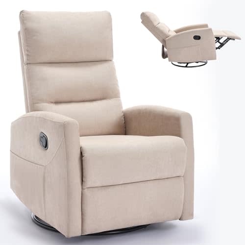 360° Swivel Recliner Chair, Comfy Reclining Rocking Chair Nursery for Adults, Manual Glider Recliner Nursery Chairs for Living Room Bedroom, Deep Seat & High Back, Easy Assembly (Beige)