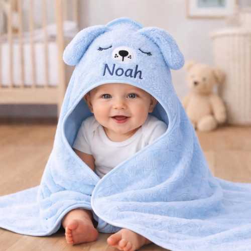 Personalized Baby Hooded Towel, Custom Name Baby Bath Towel, Cute Animal Hooded Towel, Soft Cotton Baby Shower Gift, Panda Deer Puppy Towel