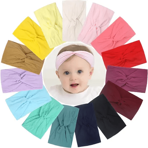 15PCS Baby Nylon Headbands 5 inches Handmade Cross Elastic Headbands for Baby Girls Newborn Infant Toddlers Kids