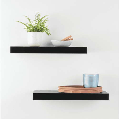 Mainstays Black 16.5" Wood Floating Shelves, Set of 2