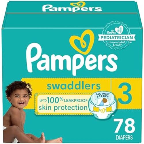 Pampers Swaddlers Diapers, Size 3 (13-26 lbs), 78 Count, Absorbent, Keeps Baby Dry and Comfortable, Skin Safe Disposable Baby Diaper