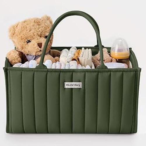 Blissful Diary Baby Diaper Caddy Organizer, Stylish Storage Basket for Newborn Essentials and Diaper Station, Gift for Baby Shower and Registry Must-Have, Deep Green