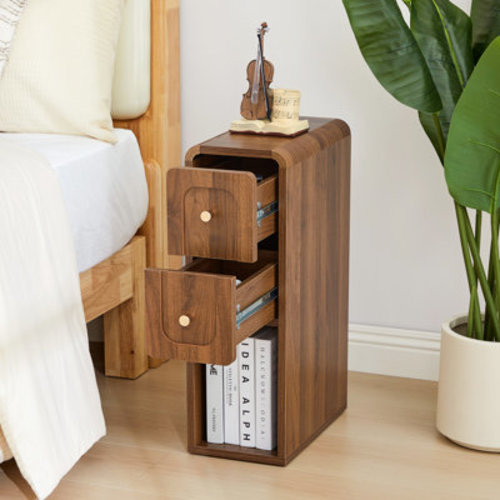 Latitude Run® Slim End Table, Narrow Nightstand With 2 Drawers And Open Storage | Wayfair