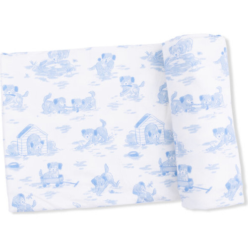 Puppy Toile Blue, Swaddle Blanket - Angel Dear | Maisonette
