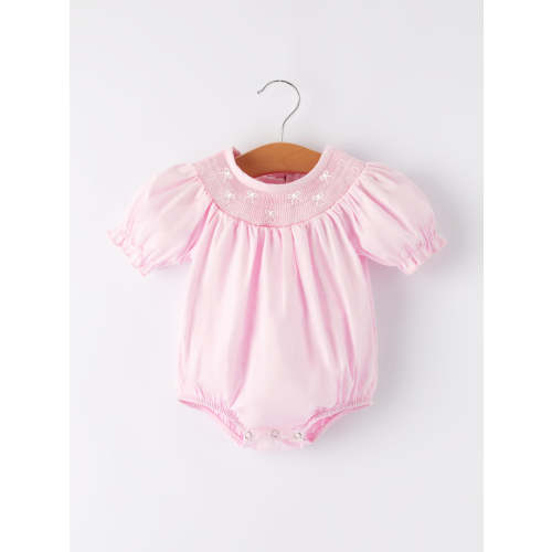 White Bow Smock Embroidered Pink Romper – Rylee Faith Designs