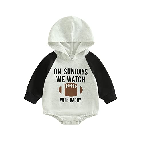 Newborn Infant Baby Boy Girl Patchwork Hooded Sweatshirt On Sundays We Watch Football with Daddy Romper Fall Winter Outfit