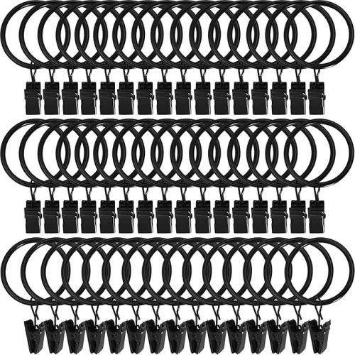 40 Pack Curtain Rings with Clips, Curtain Clip Rings Hooks, Bow Hanger Clips for Hanging Drapery Drapes Bows, Ring 1.26 inch Interior Diameter, Fits up to 1" Rod, Black