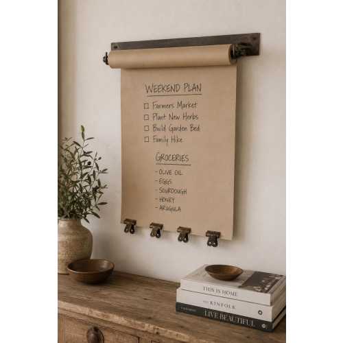 Large Hanging Note Roll Paper with 4 Clips in Antique Brass