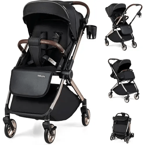 BABY JOY Baby Stroller with Reversible Handle & Easy One-Hand Fold | Compact Travel Stroller with Adjustable Backrest, Canopy, Cup Holder & Storage Basket for Newborn Toddlers