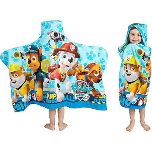 Franco Kids Bath and Beach Soft Cotton Terry Hooded Towel Wrap, 24" x 50", Paw Patrol Blue