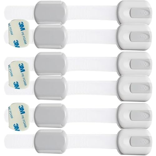 Child Proof Baby Safety Locks for Cabinet Locks Extra Adhesive No Screws for Drawers Cupboard Doors (6Pack Child Safety Cabinet Locks)