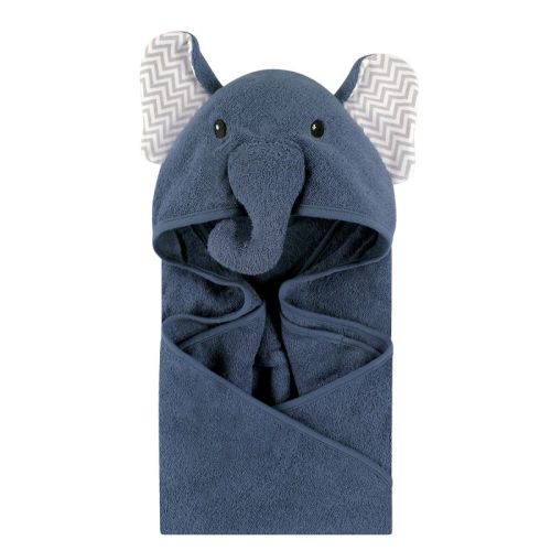 Little Treasure Baby Boy Cotton Animal Face Hooded Towel, Chevron Elephant, One Size