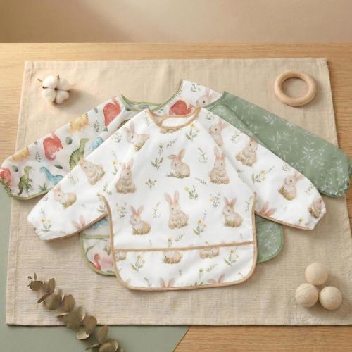 Waterproof Long Sleeve Baby Bib, Baby Shower Gift, Toddler Feeding Apron, Cute Animal Print Smock, Unisex Art Apron