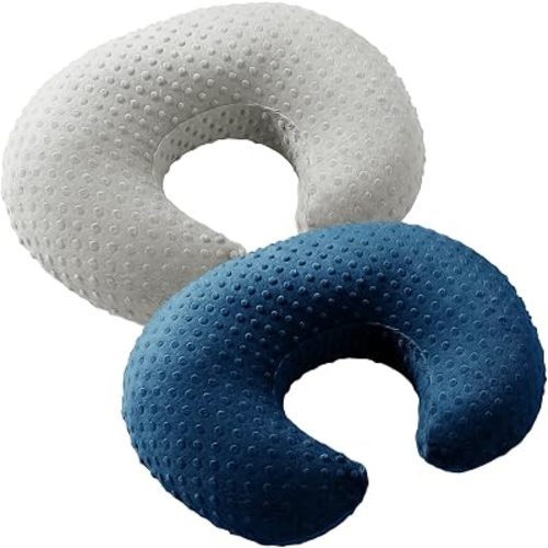 Nursing Pillow Covers Set of 2 - Ultra Soft Minky Dot Breastfeeding Pillow Cover for Baby Boys Girls, Light Gray & Navy Blue, 22x17.7x5.9 Inch Standard Sizes