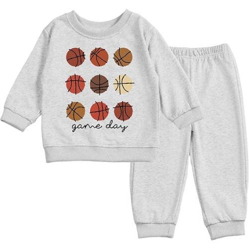 Toddler Baby Basketball Long Sleeve Sweatshirt Top Jogger Pants Set Cute Fall Winter Clothes Set