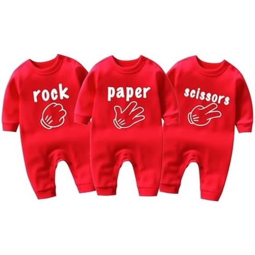 Baby Triplets Bodysuits Rock Papper Scissors Infant Baby Clothes Cute Toddler Outfits Twin Unisex Romper