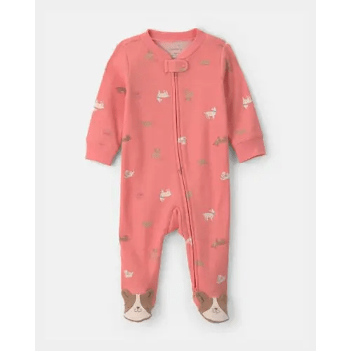Baby Girl Dog Cotton 2-Way Zip Sleep & Play Pajamas - Coral | Carter's