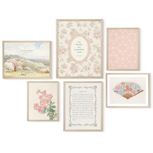Christian Nursery Wall Art Bible Verse Canvas Wall Decor Girl Floral Wall Art Aesthetic Scripture Pictures Jesus Religious Posters Pink Flower Prints Vintage Artwork for Bedroom 8x10x6 Inch Unframed