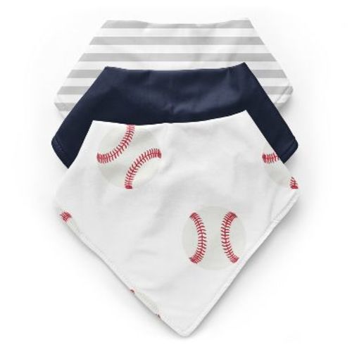 Sweet Jojo Designs Boy Fabric Baby Bibs Baseball Patch White Blue and Grey 3pc