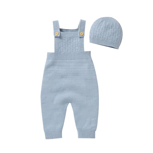 Newborn Baby Sweater Romper Sleeveless Jumpsuit with Hat Infant Outfits Overall Bodysuit One Piece 2pcs