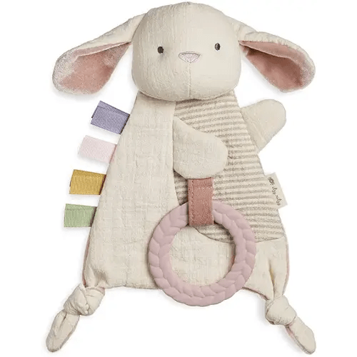 Itzy Ritzy - Bitzy Crinkle Sensory Toy Bunny with Crinkle Sound for Babies & Toddlers - Features Soft Braided Teething Ring & Textured Ribbons, Designed for Ages 0 Months and Up, Bunny